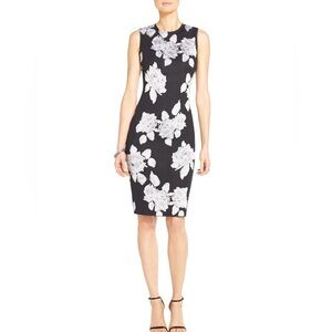ST JOHN Knit Black and White Floral Sheath Dress Size M